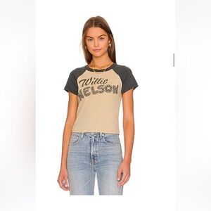 Willie Nelson Rhinestone Shrunken tee in Khaki Combo by DAYDREAMER